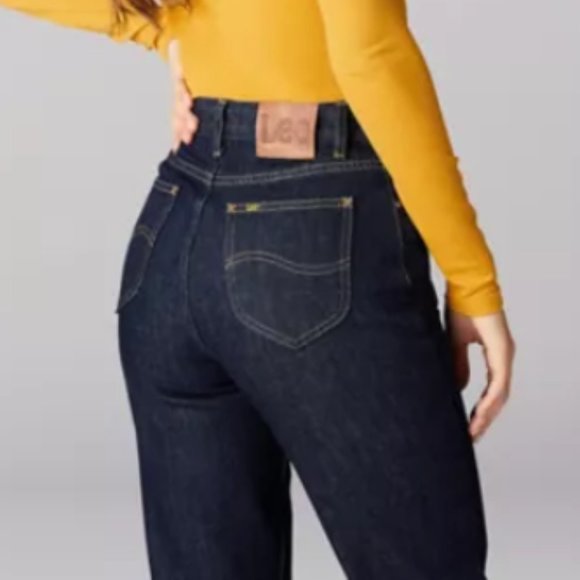 LEE Vintage Modern Retro Rinse Dark denim High Rise Straight Jeans Free People - Picture 6 of 9